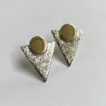 9ct yellow and white gold triangle shape earrings with a scratched finish
