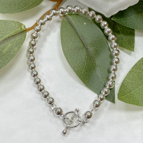Sterling silver bracelet with 5mm silver beads