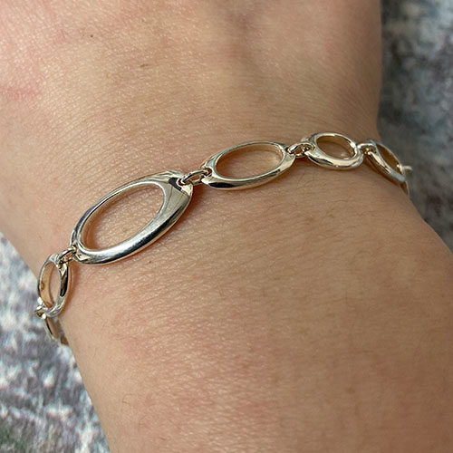 Sterling silver irregular open oval link bracelet