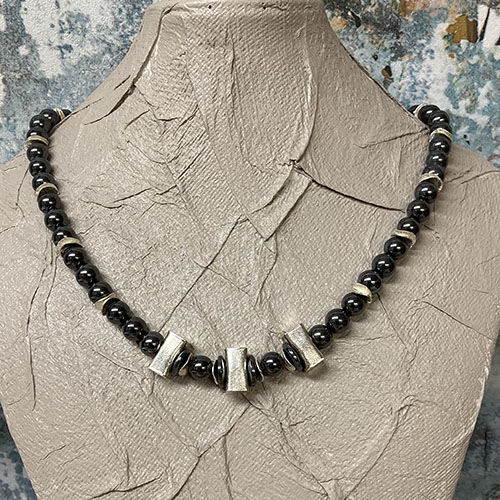 Sterling silver and hematite beaded necklace