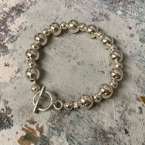Sterling silver bead bracelet with chunky T-bar fitting