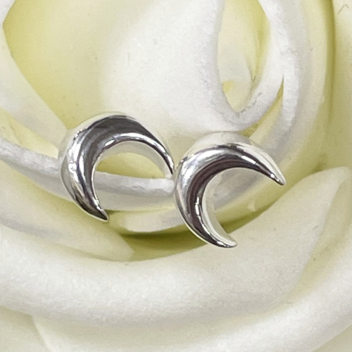 Small sterling silver crescent shape stud earrings