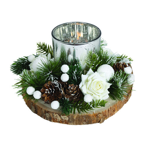 Festive candle holder with base and acorns