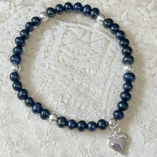 Sterling silver and blue pearl stretch bracelet