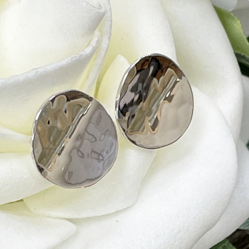 Sterling silver hammered effect disc studs