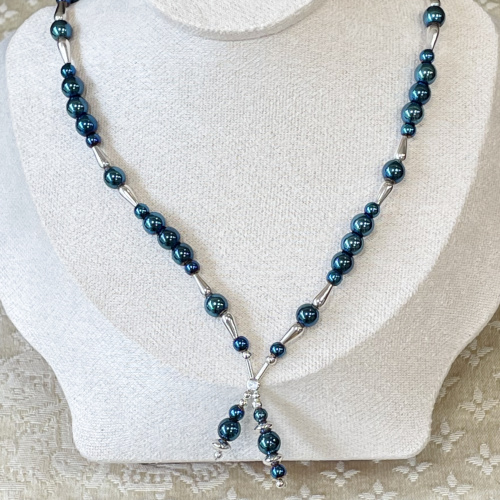 Sterling silver and blue haematite necklace