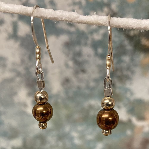 Sterling silver and bronze drop earrings