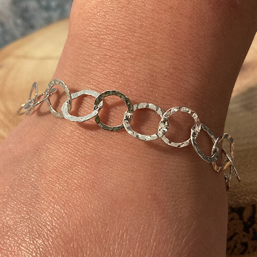 Sterling silver open hammered link bracelet