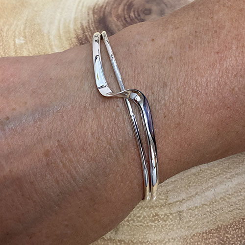 Solid sterling silver twist torque bangle