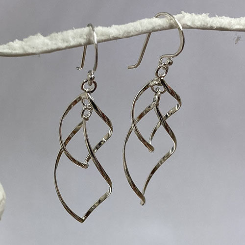Sterling silver double helix shape drop earrings