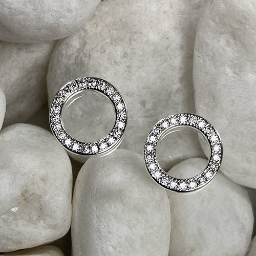Sterling silver cubic zirconia circle stud earrings
