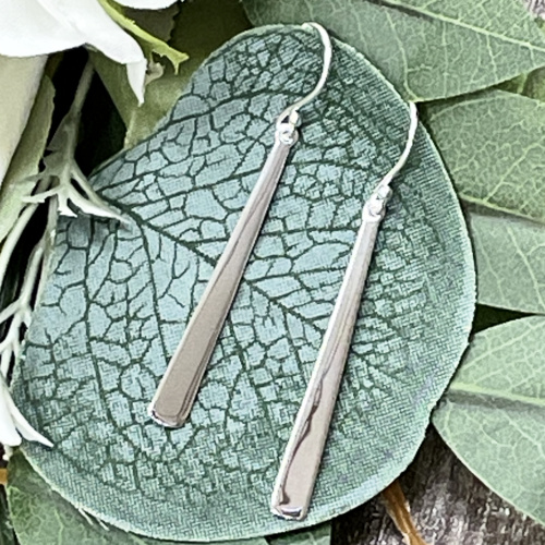 Long tapered silver earrings