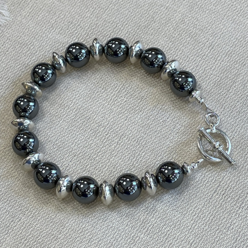Chunky Sterling silver and haematite bracelet