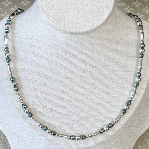 Silver and green electro plated Haematite necklace