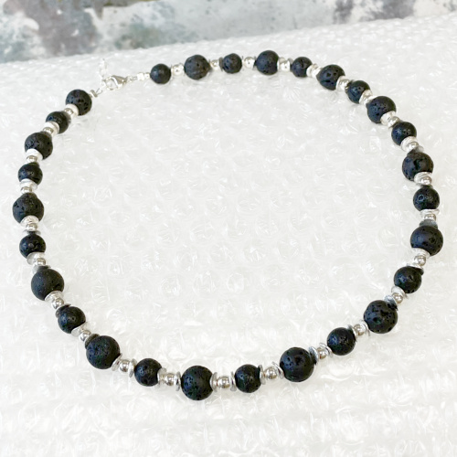 Silver and black lava necklace