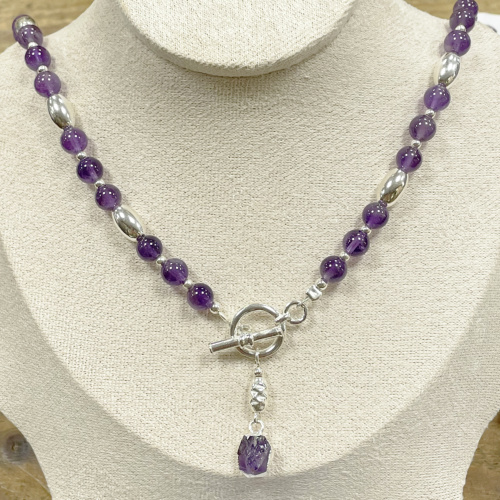 Silver and Amethyst drop necklace