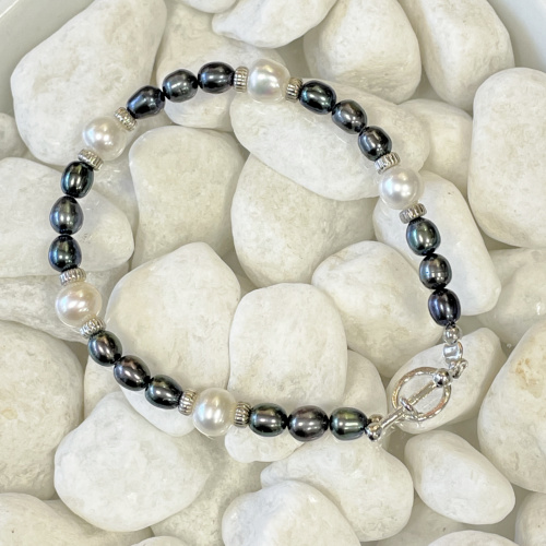 Silver and blue pearl bracelet