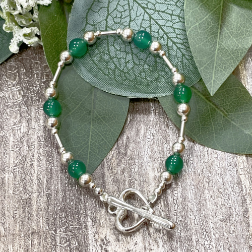 Silver and green agate bracelet