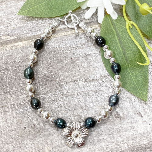 Silver and peacock blue bracelet