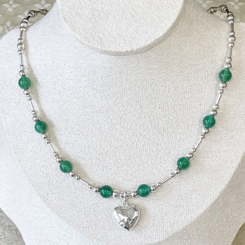 Green Agate silver necklace