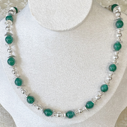 Silver and green agate necklace