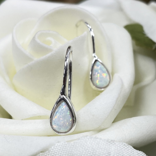 Silver and opal drop earrings