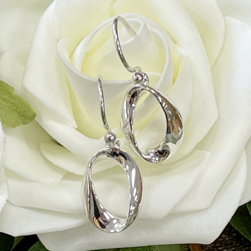 Silver open oval drop earrings