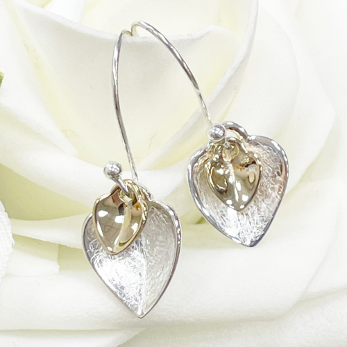 Silver heart earrings with gold plated small heart