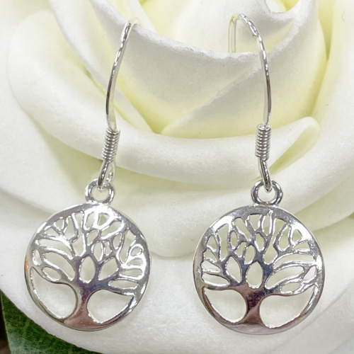 Silver tree of life drop earrings