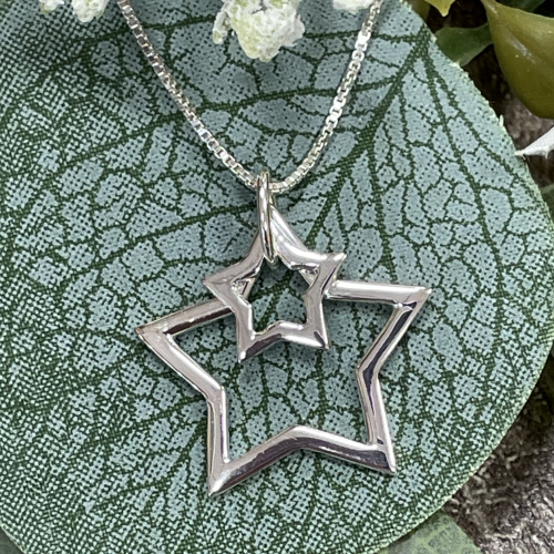 Silver double star pendant