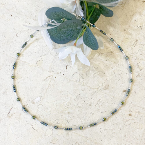 Silver and Green electro plated Haematite Necklace