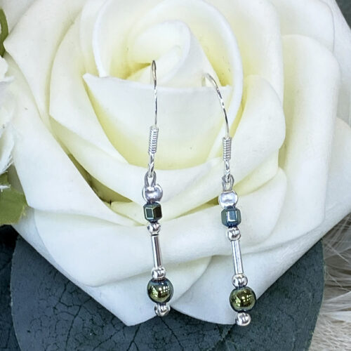 Silver & Green electro plated Hematite earrings