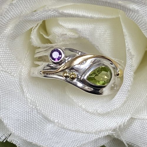 Silver Peridot & Amethyst Ring