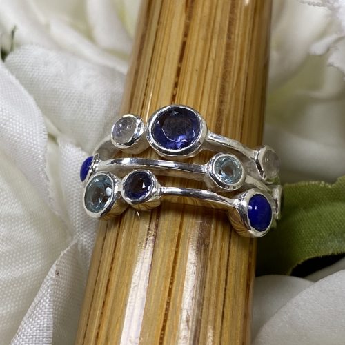 Multi-Banded Iolite, Blue Topaz, Moonstone and Lapis Ring