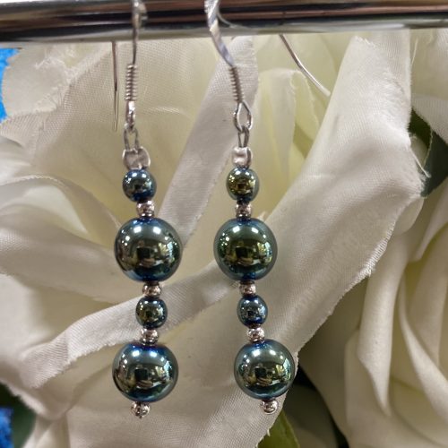 Sterling Silver and EP Haematite Drop Earrings