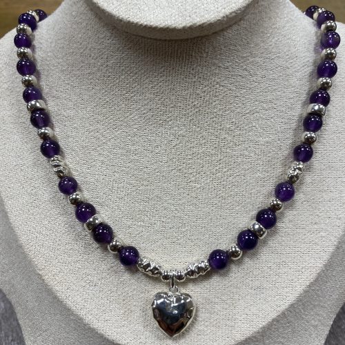 Silver and Amethyst necklace with heart pendant