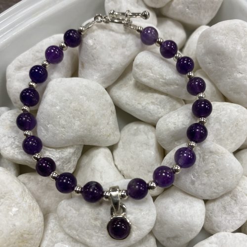 Dark Amethyst and Silver Bracelet and Charm