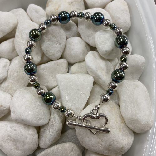 Sterling Silver and Green Electro Plated Haematite Bracelet