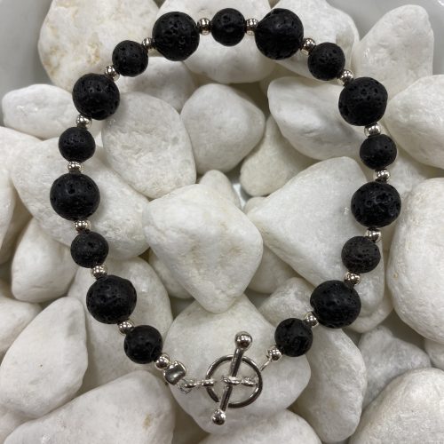 Silver and Black Lava Bracelet