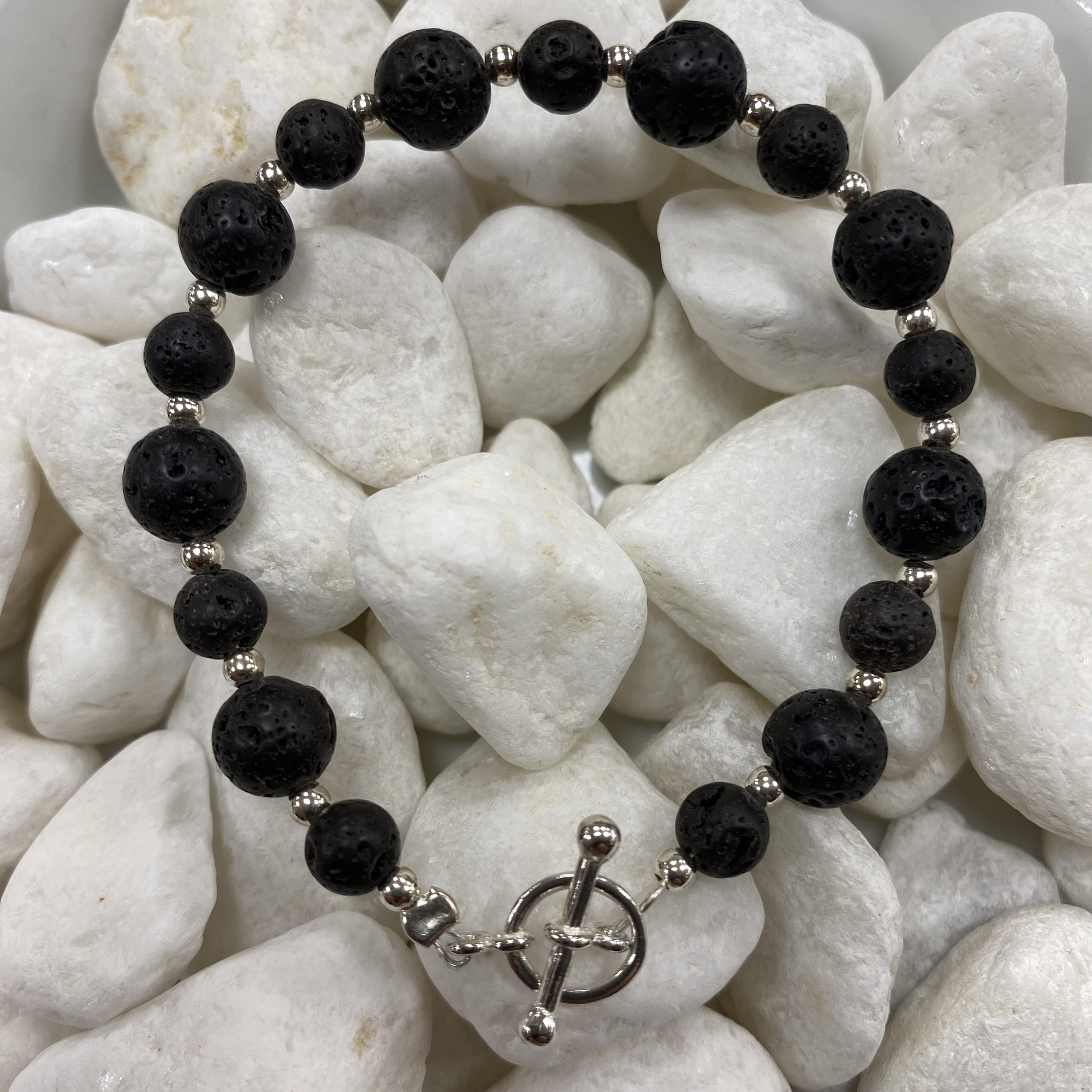 Silver and Black Lava Bracelet