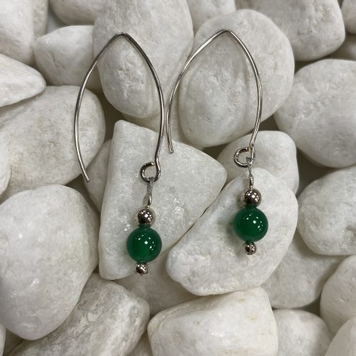 Green Agate Silver Drop Earrings