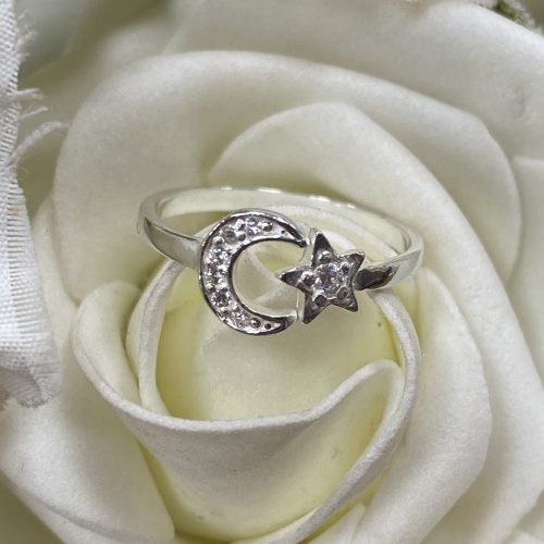 Silver Ring with Moon and Stars