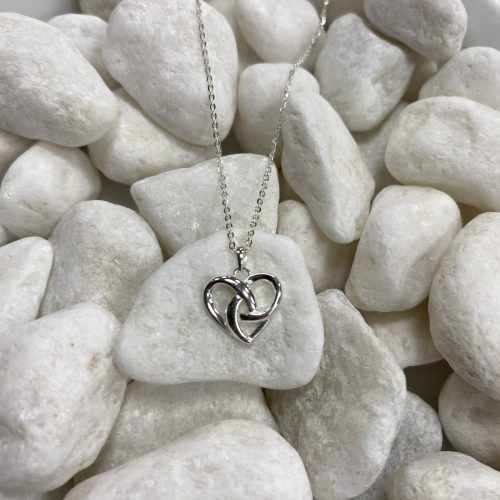 Sterling silver open heart pendant with woven knot