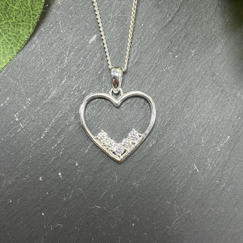 Sterling silver open heart pendant with cubic zirconia