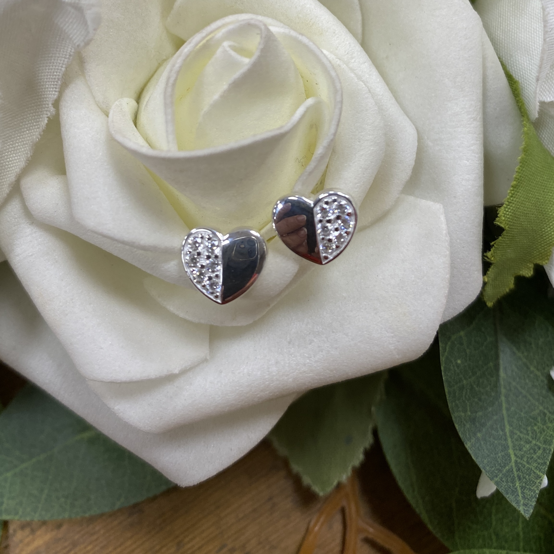 Sterling Silver & Cubic Zirconia Heart Shaped Earrings