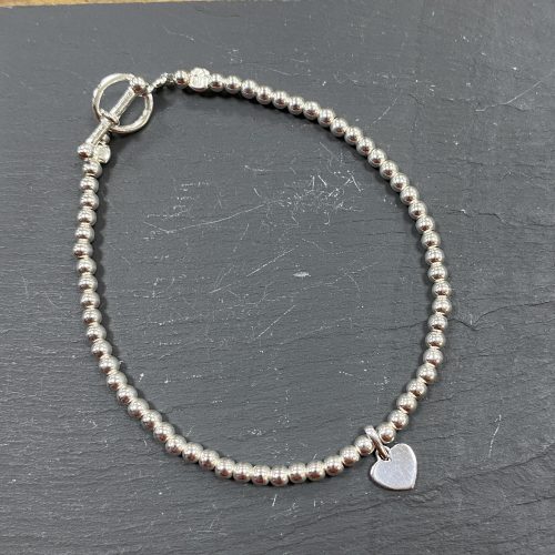 Silver bead bracelet with heart