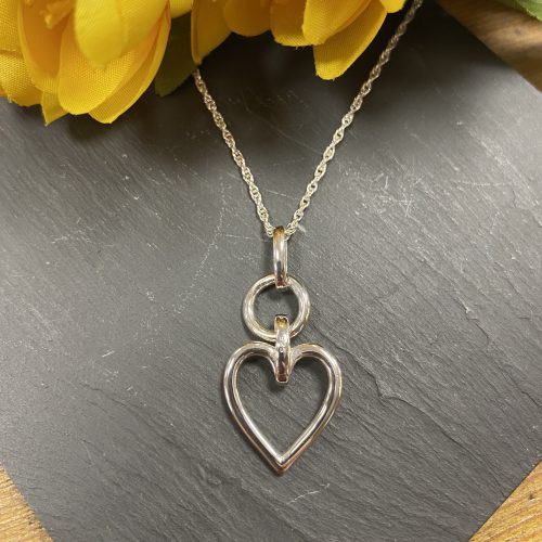 Sterling Silver Double Hoop & Heart Pendant