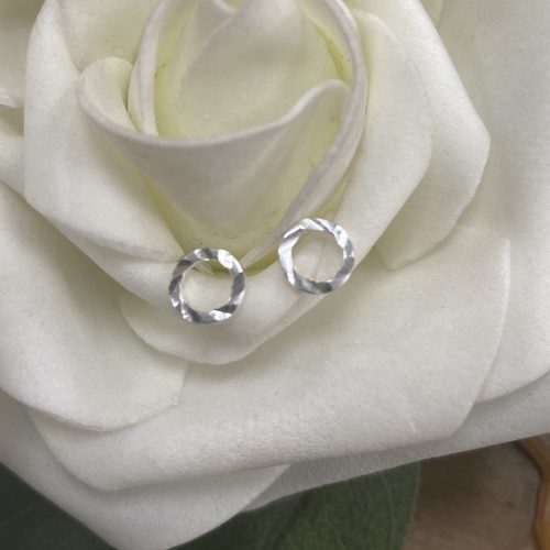 Sterling Silver Hammered Design Circle Stud Earrings