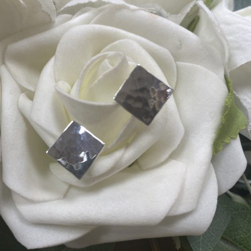 Sterling silver hammered effect diamond shaped stud earrings