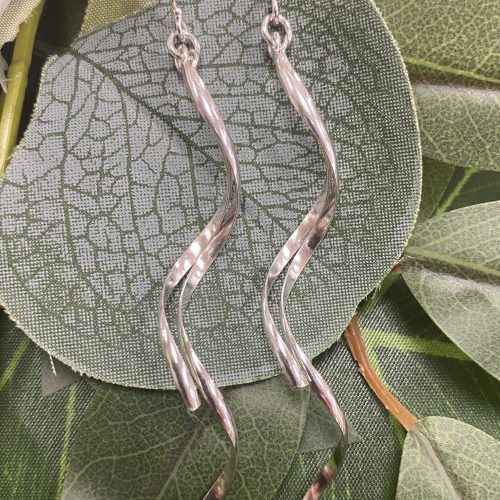 Silver Wave Wire Drop Earrings